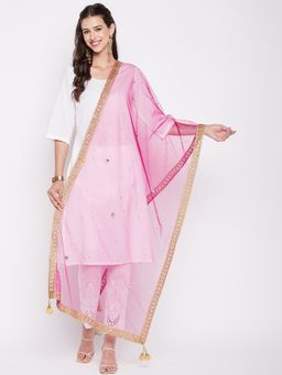 Clora Creation - Baby Pink Gotta Patti Net with Sequinned Work Dupatta