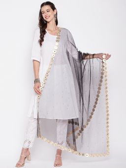 Clora Creation - Black Embellished Net with Sequinned Work Dupatta