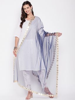 Clora Creation - Navy Blue Embellished Net with Sequinned Work Dupatta