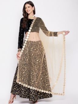 Clora Creation - Women Beige Embellished Net with Sequinned Work Dupatta