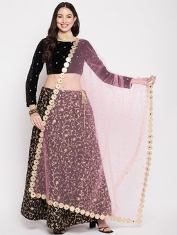 Clora Creation - Baby Pink Embellished Net with Sequinned Work Dupatta