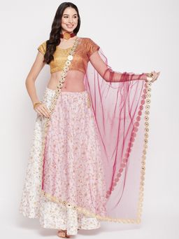 Clora Creation - Women Wine Embellished Net with Sequinned Work Dupatta
