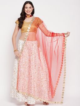 Clora Creation - Red Embellished Net with Sequinned Work Dupatta