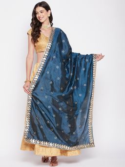 Clora Creation - Turquoise Blue Gotta Patti Silk Blend Dupatta