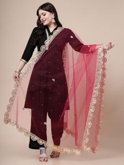 Clora Creation - Magenta Embellished Net with Sequinned Work Dupatta