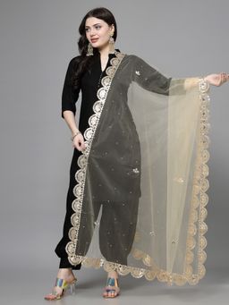 Clora Creation - Beige Embellished Net with Sequinned Work Dupatta