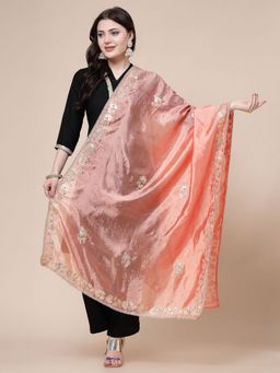 Clora Creation - Peach Silk Blend Embroidered Dupatta