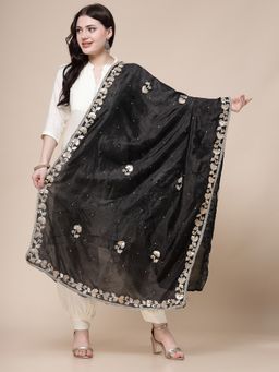 Clora Creation - Black Silk Blend Embroidered Dupatta