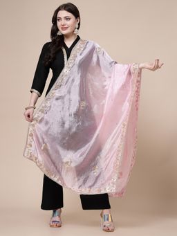 Clora Creation - Baby Pink Silk Blend Embroidered Dupatta