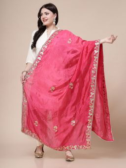 Clora Creation - Magenta Silk Blend Embroidered Dupatta