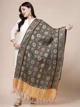 Clora Creation - Black Woven Design Bansari Silk Blend Dupatta