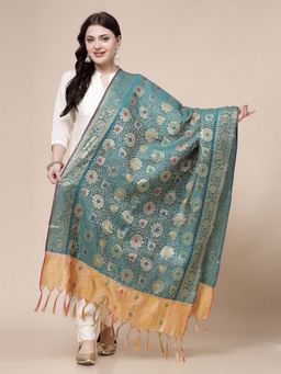 Clora Creation - Teal Woven Design Bansari Silk Blend Dupatta