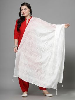 Clora Creation - White Cotton Embroidered Dupatta