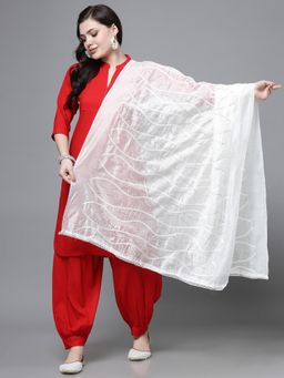 Clora Creation - White Cotton Stripes Embroidered Dupatta