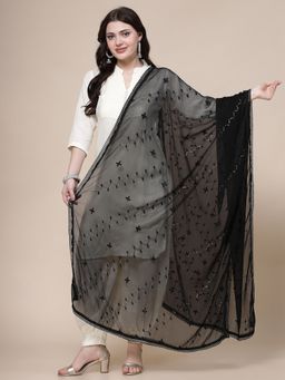 Clora Creation - Black Chiffon Embroidered Dupatta