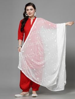Clora Creation - White Chiffon Embroidered Dupatta