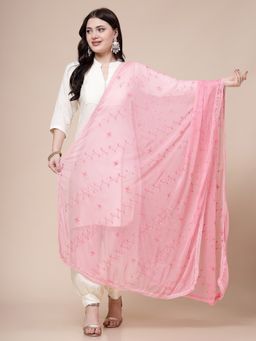 Clora Creation - Pink Chiffon Embroidered Dupatta