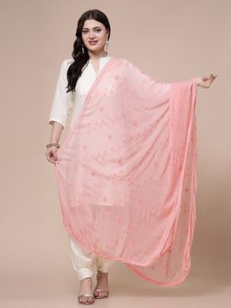 Clora Creation - Peach Chiffon Embroidered Dupatta