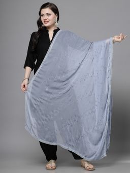 Clora Creation - Grey Chiffon Embroidered Dupatta