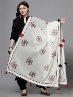 Clora Creation - Maroon Mirror Work Printed Cotton Dupatta