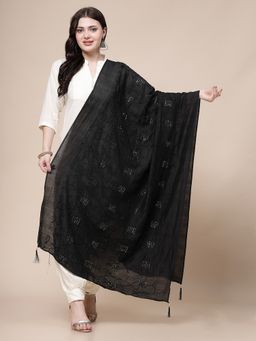 Clora Creation - Black Cotton Embroidered Dupatta