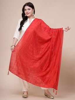 Clora Creation - Red Cotton Embroidered Dupatta