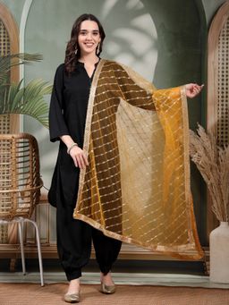 Clora Creation - Yellow Embellished Net Dupatta
