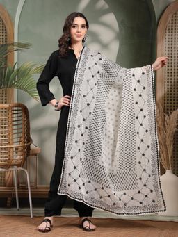 Clora Creation - Black Embroidered Cotton with Mirror Work Dupatta