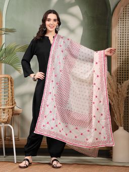 Clora Creation - Magenta Embroidered Cotton with Mirror Work Dupatta