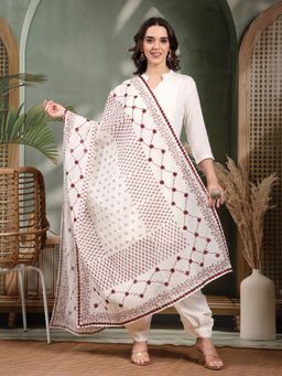 Clora Creation - Maroon Embroidered Cotton with Mirror Work Dupatta