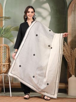 Clora Creation - Off-White Embroidered Cotton Dupatta