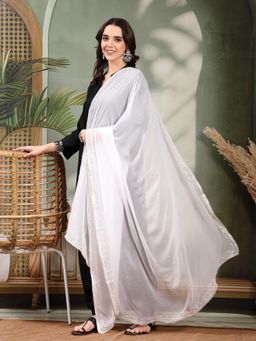 Clora Creation - White Solid Gotta Patti Chiffon Dupatta