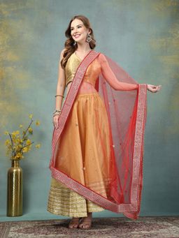 Clora Creation - Red Bridal Net with Embellished Border Dupatta