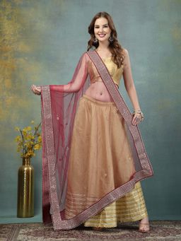 Clora Creation - Magenta Bridal Net with Embellished Border Dupatta