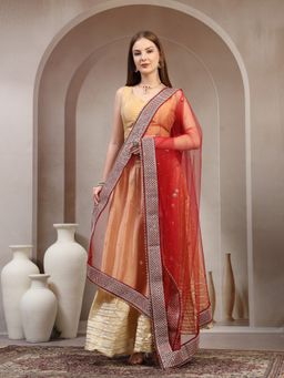 Clora Creation - Maroon Bridal Net with Embellished Border Dupatta