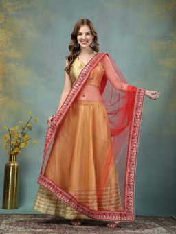 Clora Creation - Red Bridal Sada Sau Bhagyawati Bhav Bridal Net Dupatta