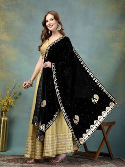 Clora Creation - Women Black Embellished Velvet with Gotta Patti Work Dupatta