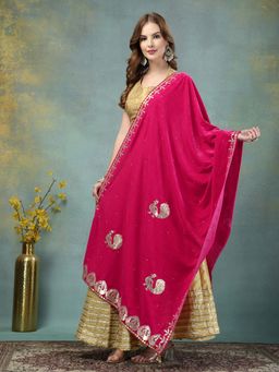 Clora Creation - Women Magenta Embellished Velvet with Gotta Patti Work Dupatta