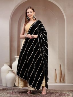 Clora Creation - Black Embellished Velvet with Gotta Patti Work Dupatta