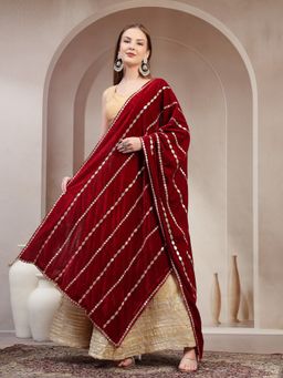 Clora Creation - Maroon Embellished Velvet with Gotta Patti Work Dupatta