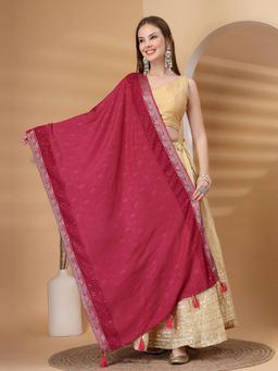 Clora Creation - Magenta Embellished Self Jacquard with Sequinned Work Dupatta