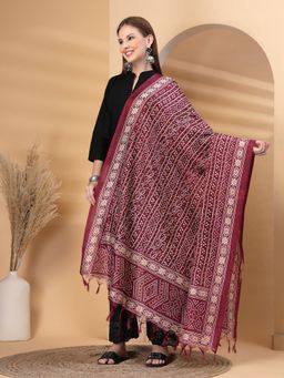Clora Creation - Wine Bandhani Printed Patola Dupatta