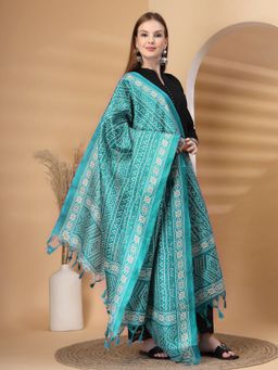 Clora Creation - Rama Green Bandhani Printed Patola Dupatta