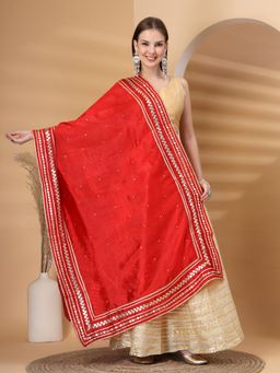 Clora Creation - Red Embellished Silk Blend Gotta Patti Dupatta