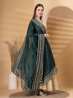 Clora Creation - Bottle Green Embellished Silk Blend Gotta Patti Dupatta