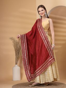 Clora Creation - Maroon Embellished Silk Blend Gotta Patti Dupatta