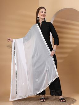 Clora Creation - White Chiffon with Mirror Work Dupatta