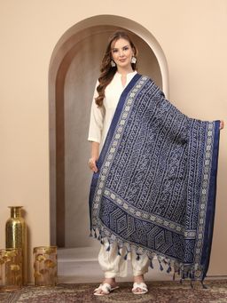 Clora Creation - Navy Blue Bandhani Printed Patola Dupatta