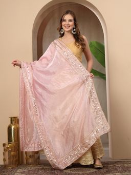 Clora Creation - Baby Pink Embellished Silk Blend Gotta Patti Dupatta