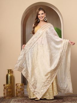 Clora Creation - Cream Embellished Silk Blend Gotta Patti Dupatta
